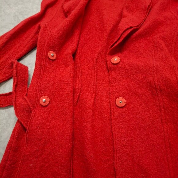 Cabi Red Shawl Collar Open Front Belted Knit Cardigan Merino Wool Sweater SM - Picture 5 of 12